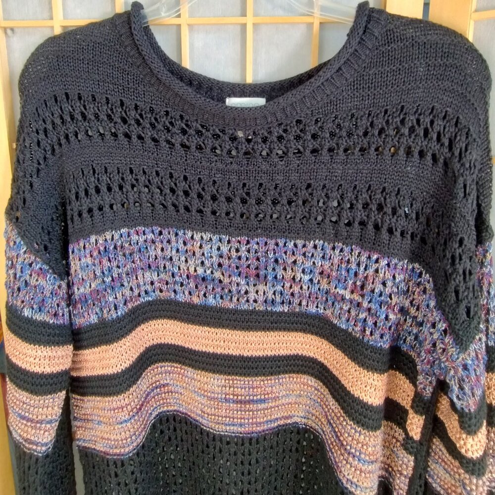 Greige Black with Multicolor Crochet Sweater Size L - Picture 3 of 7